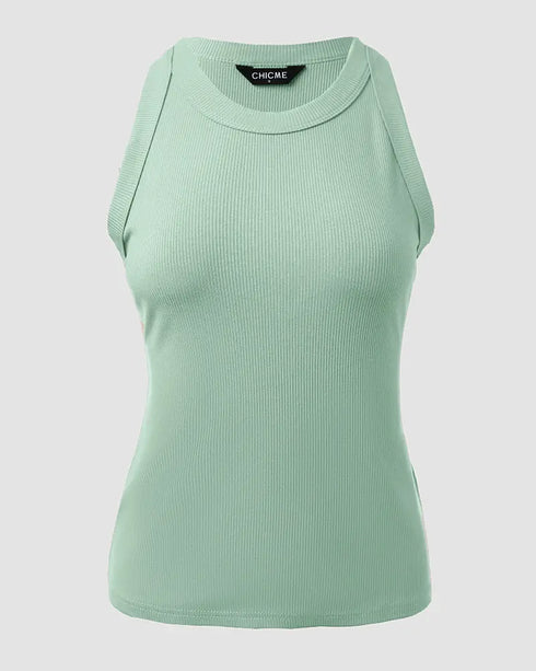 O-Neck Sleeveless Basic Slim Fit Skinny Tank Casual Top(Without Pads) light green