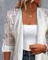 Eyelet Embroidery Turn-Up Sleeves Open Front Coat white