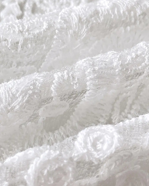 Eyelet Embroidery Turn-Up Sleeves Open Front Coat white