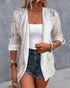 Eyelet Embroidery Turn-Up Sleeves Open Front Coat white