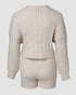 2 Piece Crewneck Long Sleeve Cable Knit Crop Sweater High Waist Shorts Tracksuits Outfits Apricot