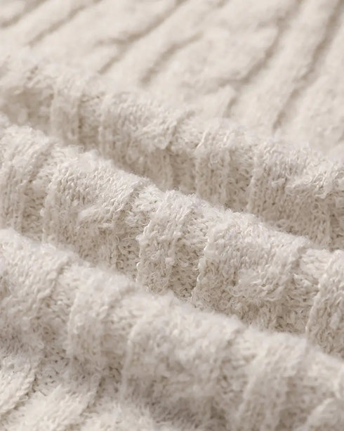 2 Piece Crewneck Long Sleeve Cable Knit Crop Sweater High Waist Shorts Tracksuits Outfits Apricot