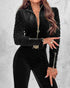 Velvet Zipper Design Ruched Long Sleeve Jumpsuit With Elastic Waistbelt black