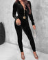 Velvet Off Shoulder Beaded Jumpsuits Elegant Long Sleeve Overalls with Elastic Waistbelt black