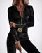 Velvet Off Shoulder Beaded Jumpsuits Elegant Long Sleeve Overalls with Elastic Waistbelt black
