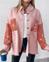 Contrast Sequin Turn-down Collar Long Sleeve Tassel Design Fuzzy Shacket with Pocket light pink