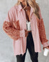 Sequin Decor Turn-down Collar Button Front Pockets Design Denim Coat Casual Fuzzy Spliced Raw Trim Shacket light pink