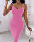 Spaghetti Strap U-Neck Casual Maxi Dress Slim Fit Cami Vacation Dress pink