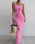 Spaghetti Strap U-Neck Casual Maxi Dress Slim Fit Cami Vacation Dress pink