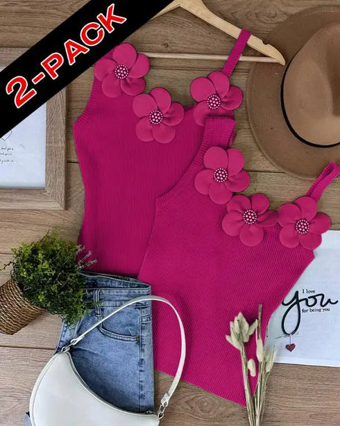 1PC Floral Pattern Beaded Decor Knit Tank Top Sleeveless Shirt style8