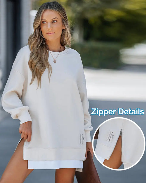 Long Sleeve Pocket Design Pullover Sweatshirt Casual Faux Two Piece Longline Drawstring Hooded Top Apricot