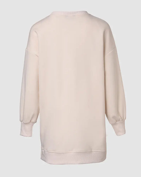 Long Sleeve Pocket Design Pullover Sweatshirt Casual Faux Two Piece Longline Drawstring Hooded Top Apricot