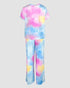 2 Pieces Outfit Letter print Round Neck Short Sleeve Top and Tie Dye Print Elastic Waist Loose Fit Pants Set Casual Pajamas Set Multicolor