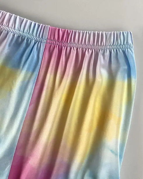 2 Pieces Outfit Tie Dye Print Short Sleeve Top and Elastic Waist Loose Fit Pants Set Casual Pajamas Set Multicolor