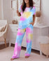 2 Pieces Outfit Coffee Skeleton Girl Print Short Sleeve Top and Tie Dye Print Elastic Waist Pants Set Casual Pajamas Set Multicolor