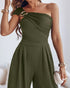 Metal Ring Decor Off Shoulder Ruched High Waist Jumpsuit Casual Cinched Waist Wide Leg Jumpsuit Army green