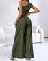 Cold Shoulder Ruched Buckle Wide Leg Jumpsuit Army green