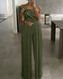 Cold Shoulder Ruched Buckle Wide Leg Jumpsuit Army green