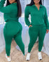 2 Pieces Outfit High Neck Half Zip Drop Shoulder Top and Drawstring Elastic Waist Slim Fit Jogger Pants Set Casual Tracksuit green