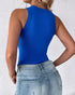 O-Neck Sleeveless Basic Slim Fit Skinny Tank Casual Top(Without Pads) blue