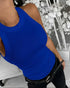 O-Neck Sleeveless Basic Slim Fit Skinny Tank Casual Top(Without Pads) blue