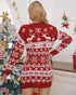 Christmas Fair Isle Pattern Knitted Sweater Dress Crewneck Long Sleeve Pullover Casual Dress red