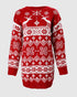Christmas Fair Isle Pattern Knitted Sweater Dress Crewneck Long Sleeve Pullover Casual Dress red