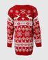 Christmas Fair Isle Pattern Knitted Sweater Dress Crewneck Long Sleeve Pullover Casual Dress red