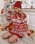 Christmas Fair Isle Pattern Knitted Sweater Dress Crewneck Long Sleeve Pullover Casual Dress red