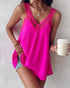 V-Neck Contrast Lace Tank Top hot pink