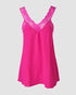 V-Neck Contrast Lace Tank Top hot pink