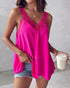 V-Neck Contrast Lace Tank Top hot pink