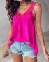 V-Neck Contrast Lace Tank Top hot pink