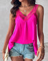 V-Neck Contrast Lace Tank Top hot pink