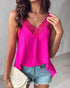 V-Neck Contrast Lace Tank Top hot pink