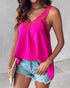 V-Neck Contrast Lace Tank Top hot pink