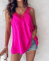 V-Neck Contrast Lace Tank Top hot pink