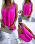 V-Neck Contrast Lace Tank Top hot pink