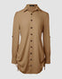 Button Down Shirt Dress Roll Tab Sleeve Side Drawstring Mini Dresses brown