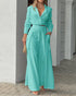 Ruched Long Sleeve Shirt & Wide Leg Asymmetrical Pants Set green