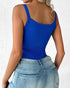 U-Neck Sleeveless Tank Top Bodysuits Slim Fit Ribbed Bodysuits blue