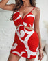 Floral Print Deep V-Neck Adjustable Spaghetti Straps Romper Casual Tied Back Cutout Slim Fit Skort Romper red