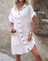 Textured V-Neck Button Front Spaghetti Strap A Line Mini Dress white