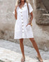 Turn-down Collar Short Sleeve Dress Casual Button Dress with Pocket white