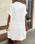 Textured V-Neck Button Front Spaghetti Strap A Line Mini Dress white