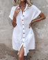 Textured V-Neck Button Front Spaghetti Strap A Line Mini Dress white