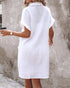 Turn-down Collar Short Sleeve Dress Casual Button Dress with Pocket white