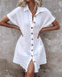 Textured V-Neck Button Front Spaghetti Strap A Line Mini Dress white