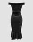 Beaded Details Off The Shoulder Ruffles Hem Slit Bodycon Party Dress black
