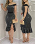 Off Shoulder Sleeveless Casual Cinch Ruffles Slit Buckle Dec Mid-Calf Dress black
